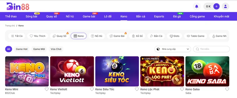 Trải Nghiệm Đỉnh Cao Cùng Game Nhanh Max Keno Tại Bin88 Siêu Hấp Dẫn